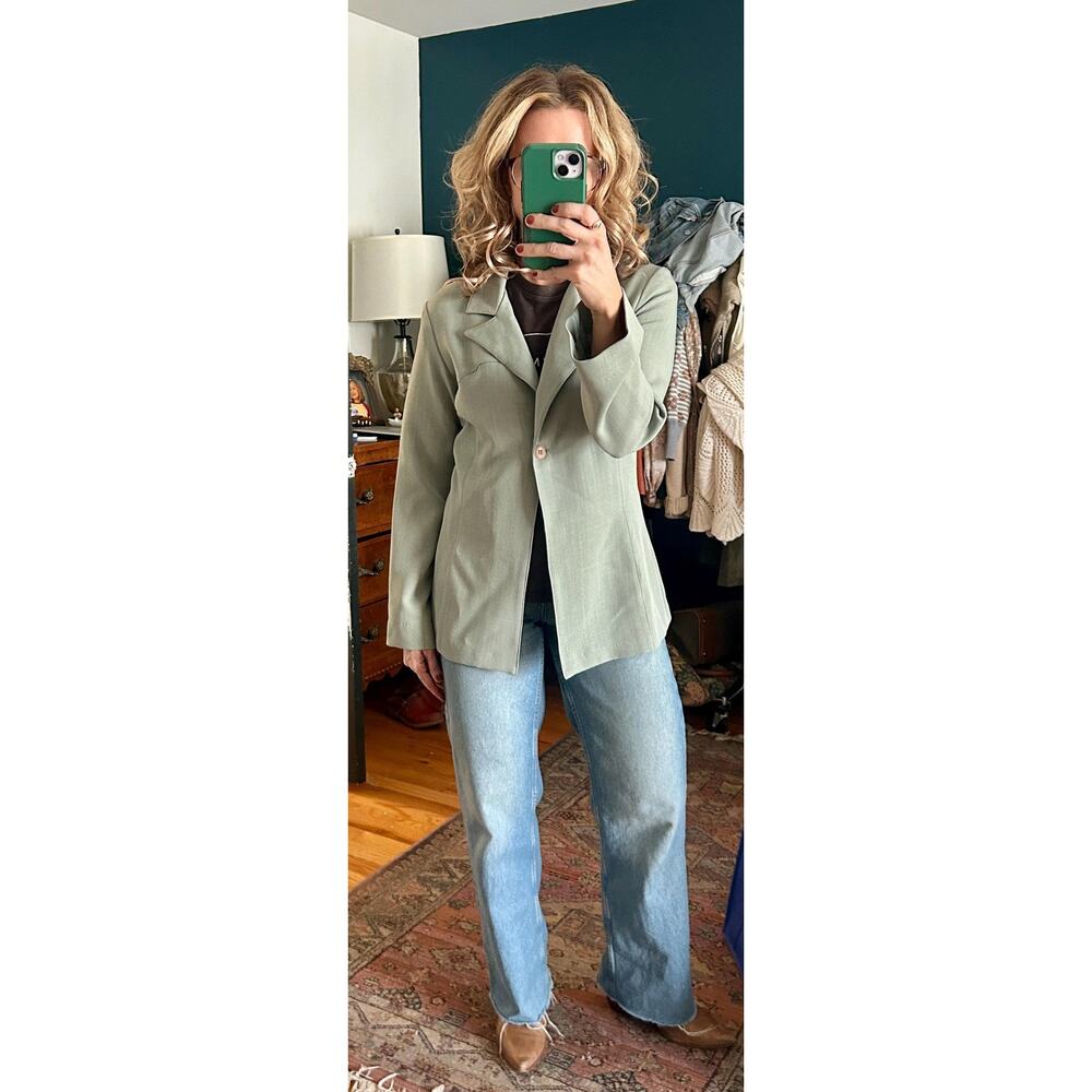 Vintage 1970's Celadon Green Blazer Size M | Western Style Dagger Collar Blazer